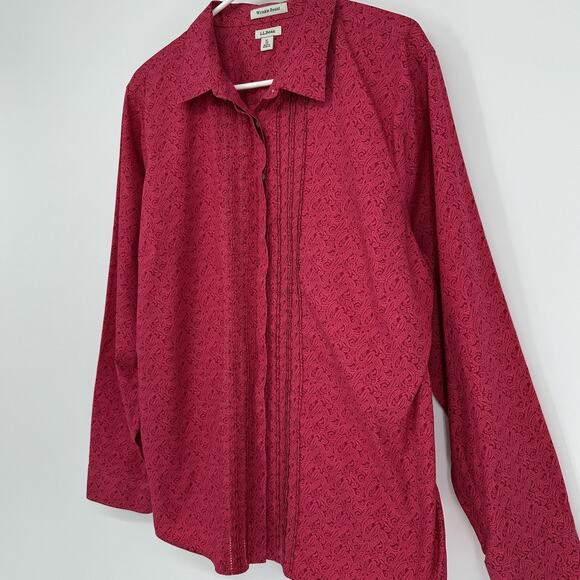 LL Bean Shirt Womens XL Red Paisley Wrinkle Resist Button Front 100% Cotton - Picture 6 of 11